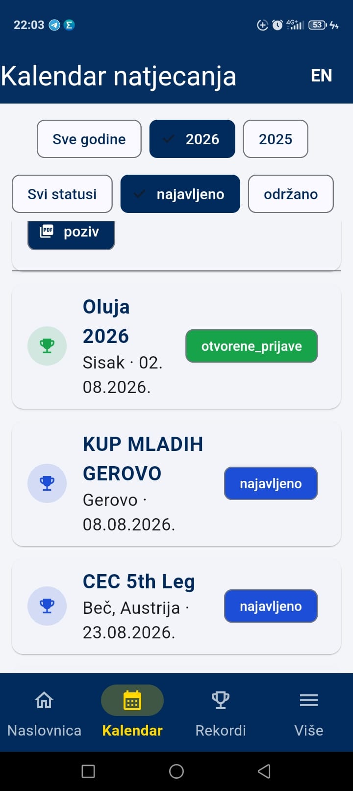 Kalendar natjecanja